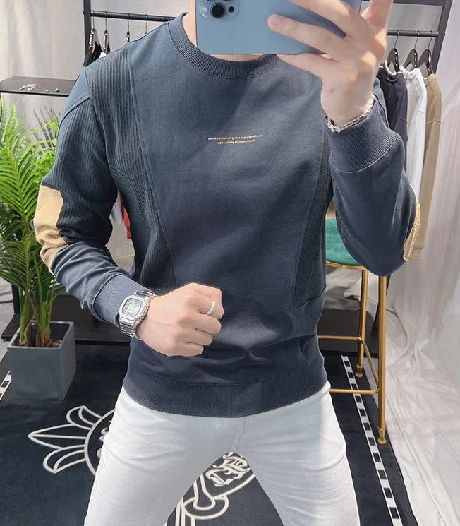 Slim Fit Black Hoodieless Sweatshirt for Men Round Neck Pullover White Male Clothes Crewneck Emo High Quality S Luxury Cheap Top