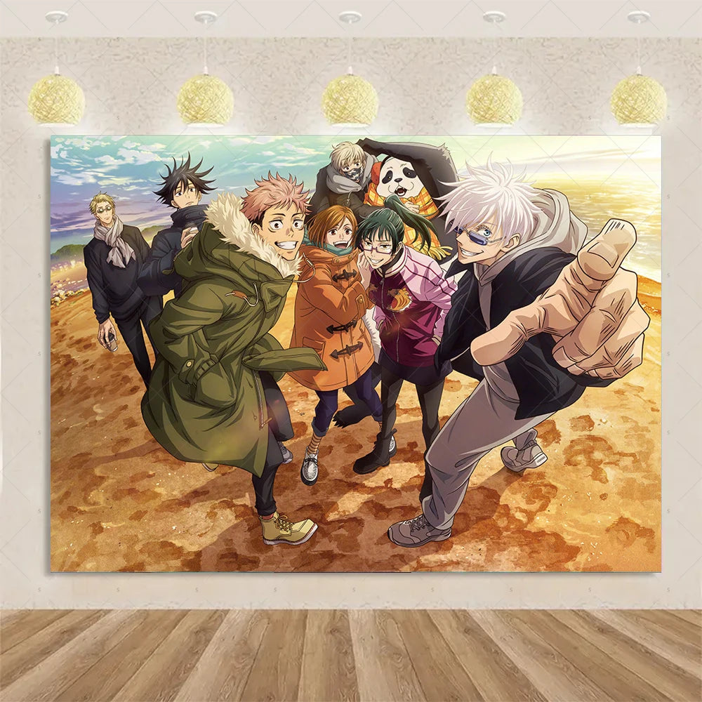 Jujutsu Kaisen Theme Background Birthday Party Decorations Anime Character Gojo Satoru Backdrop Kids Poster Photography props