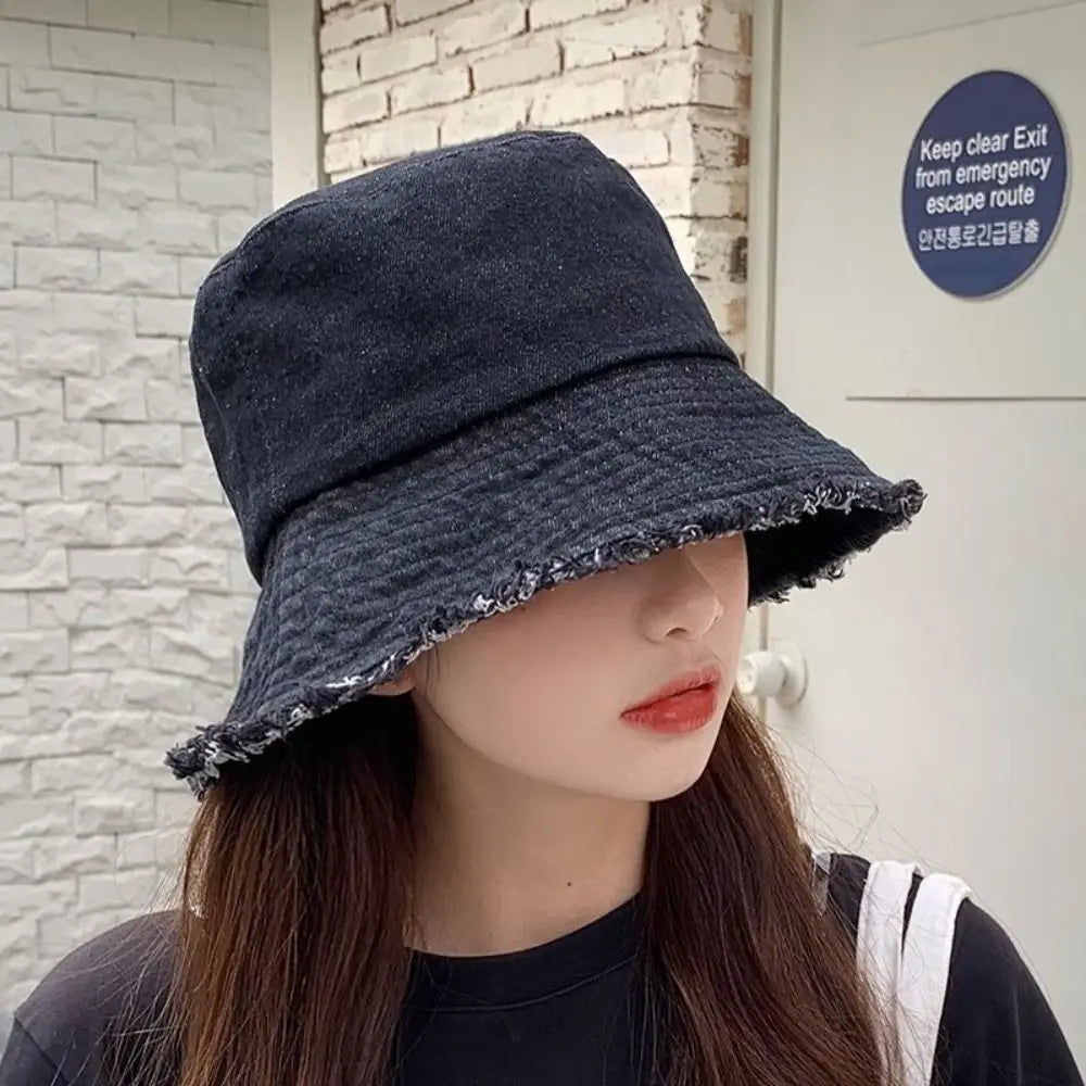 Y2K Style Denim Summer Sun Hat Foldable Anti-UV Bucket Hat Travel