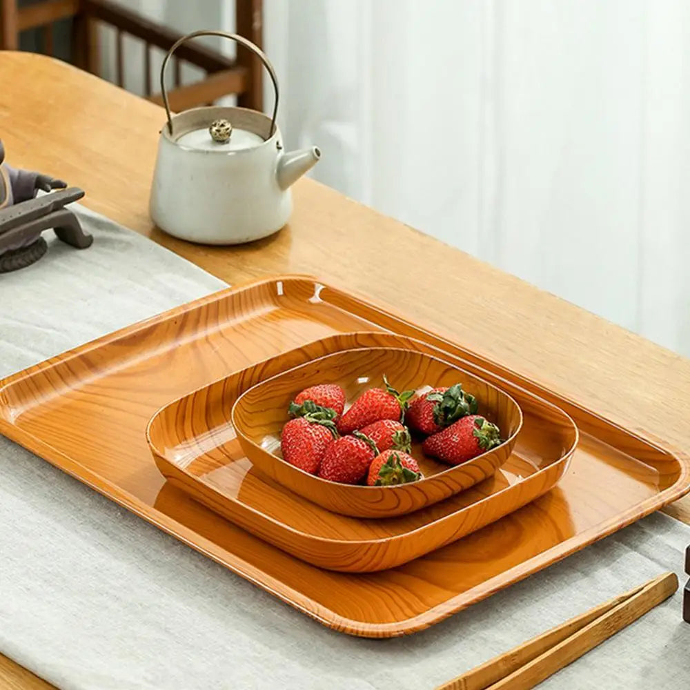 Japanese-style Plastic Dish Multifunctional Simple Imitation Wood Grain Bone