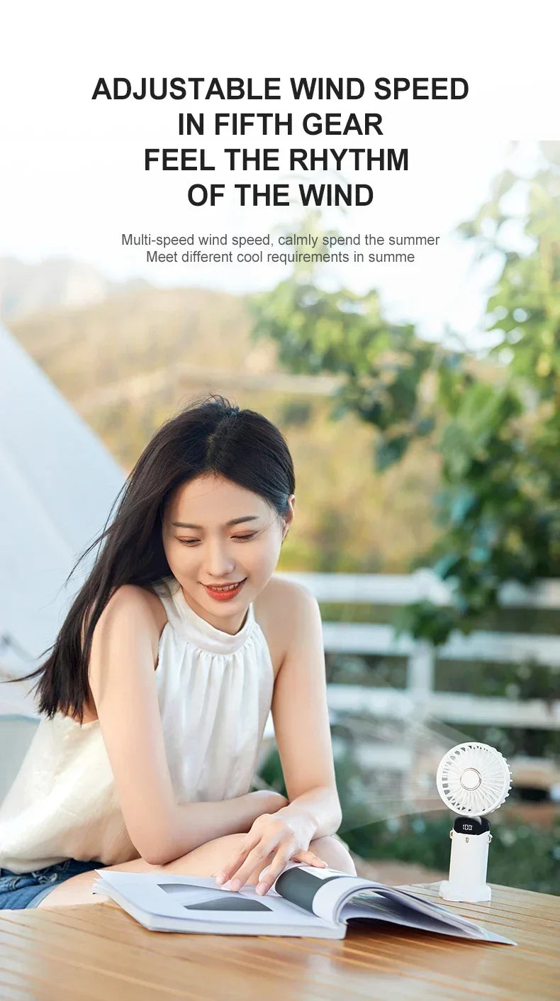 Portable Neck Fan with LED Display & Phone Stand – 1800mAh Rechargeable