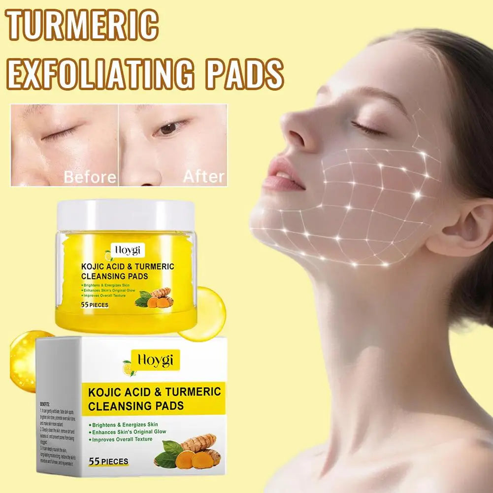Turmeric Cleansing Pads Exfoliating Face Pads Skin Brightening Kojic Acid Pads Deep Cleaning Glow Skin Care Daily Face Wash