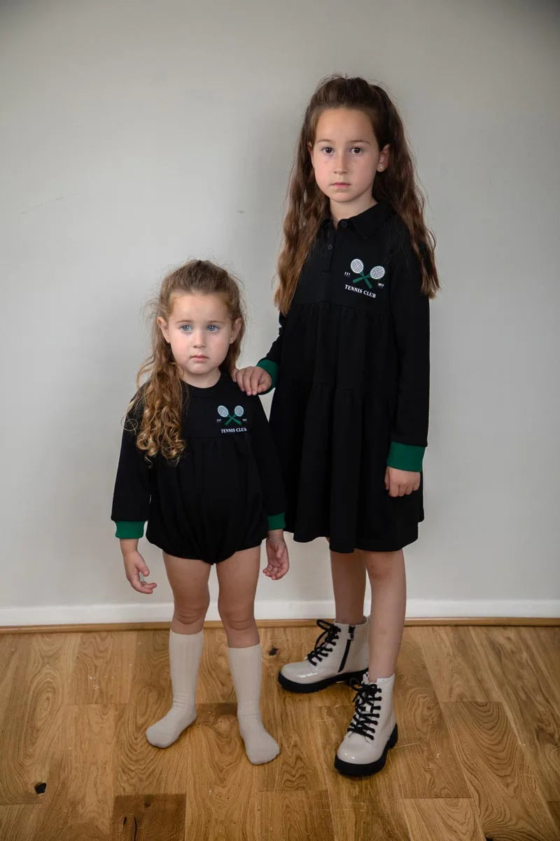 Children  fall winter cotton girl dress boy girl sweatshirt tennis printed dress top & romper family matching clothes