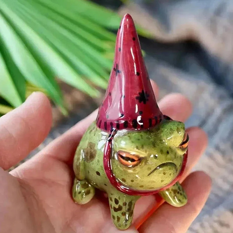 Cute Frog Statues for Garden Witch Hat Little Frog Statue  Figurine Outdoor Yard Art Sculpture Hand-Painted Bonsai Ornament