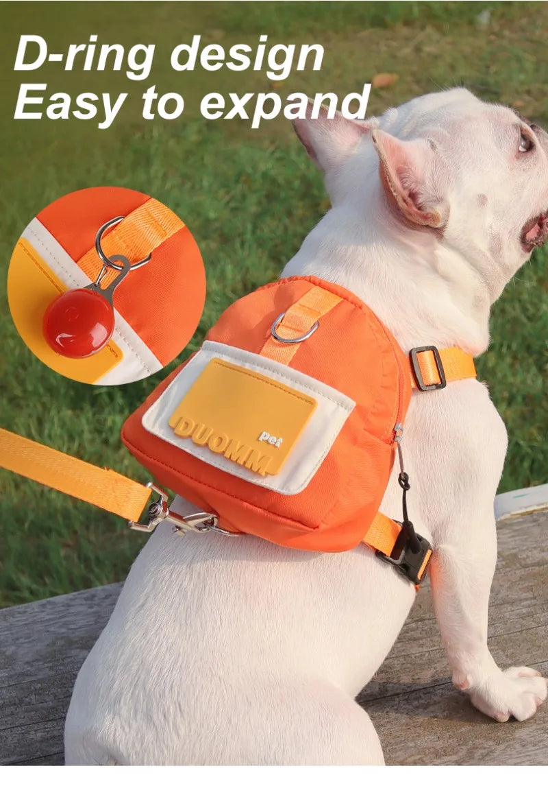 Cute Adjustable Pet Backpack with Harness Leashes Outdoor Travel Portable Dog Training Treat Pouch Pet Puppy Snack Storage Bags