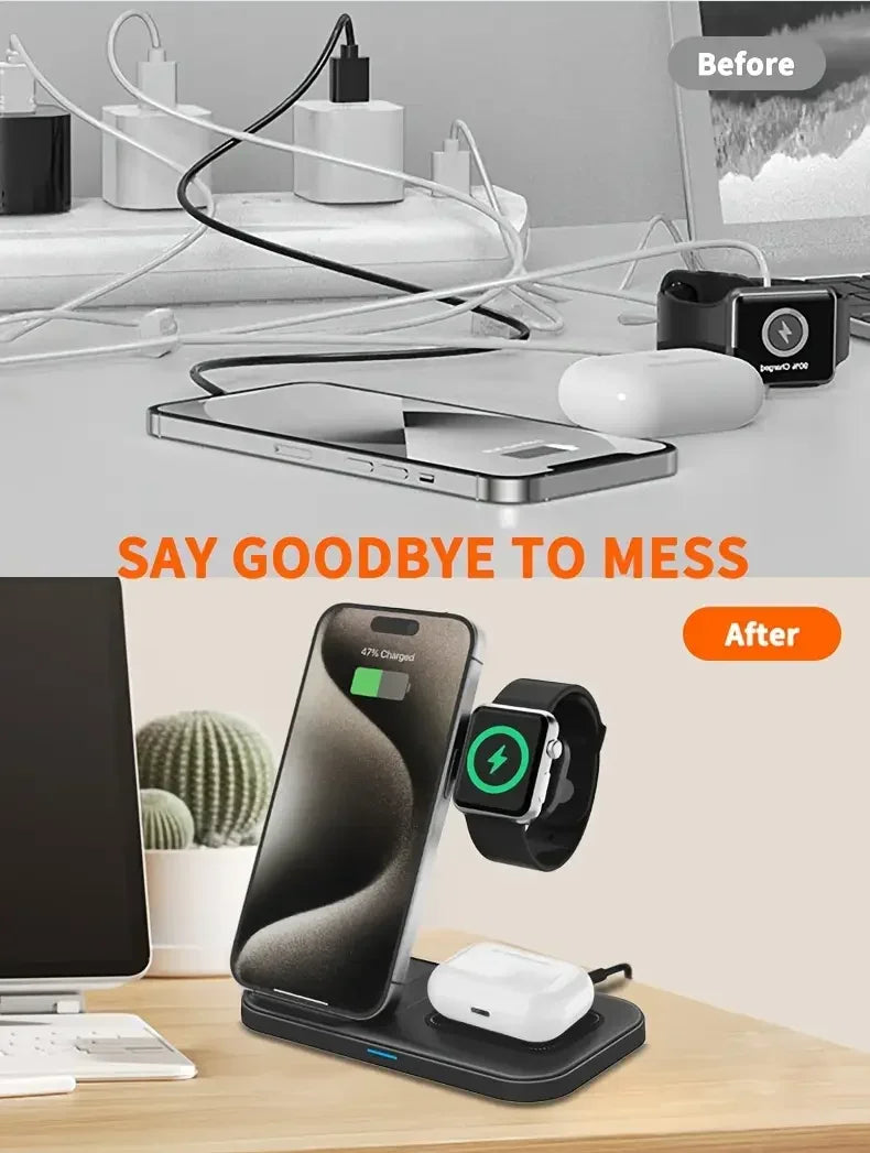 3 in 1 Wireless Charger Foldable Fast Charging Dock Stand For iPhone 17 16 15 14 13 12 Pro Max iWatch 11~2 Ultra SE AirPods 4 3