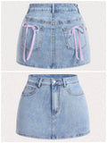 Women's Y2K Light Blue Denim Mini Skirt High Waist A-Line Skirt