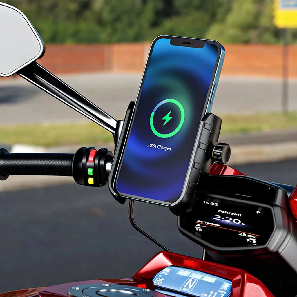 Motorcycle Phone Holder Wireless Charger Moto Motorbike Mirror Mobile Stand Support USB-C Fast Wireless Charging Cellphone Mount