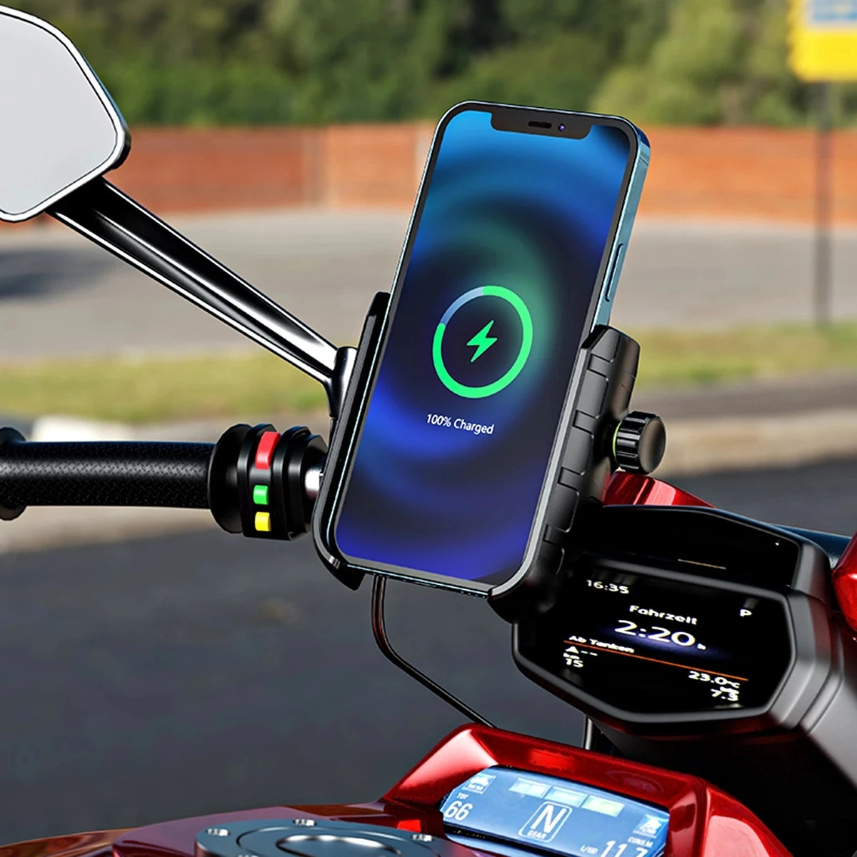 Motorcycle Phone Holder Wireless Charger Moto Motorbike Mirror Mobile Stand Support USB-C Fast Wireless Charging Cellphone Mount