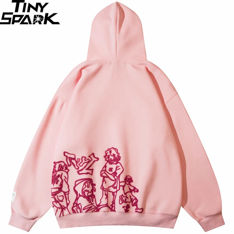2025 Men Streetwear Pink Hoodie Sweatshirt Funny Cartoon Graphic Hoodie Autumn Harajuku Anime Hooded Pullover Hip Hop Hipster