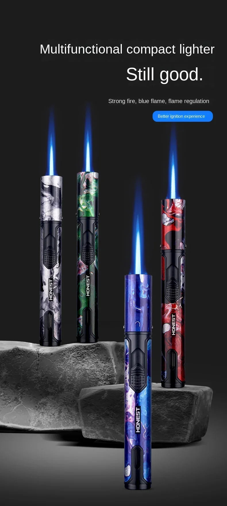 HONEST Metal Windproof Lighter Refillable Pen Torch Lighter Jet Flame Butane Lighter Kitchen BBQ Candle Camping Men's Gadget