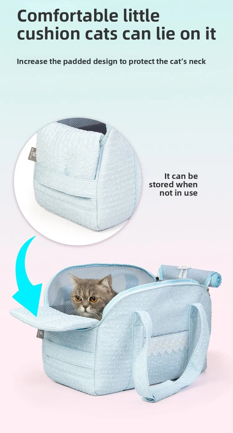 Pink Lace Cat Carrier Pet Backpack Breathable Small Dog Bag Shoulder Handheld Outing Pet Seat Carrier Pack Puppies Breathable