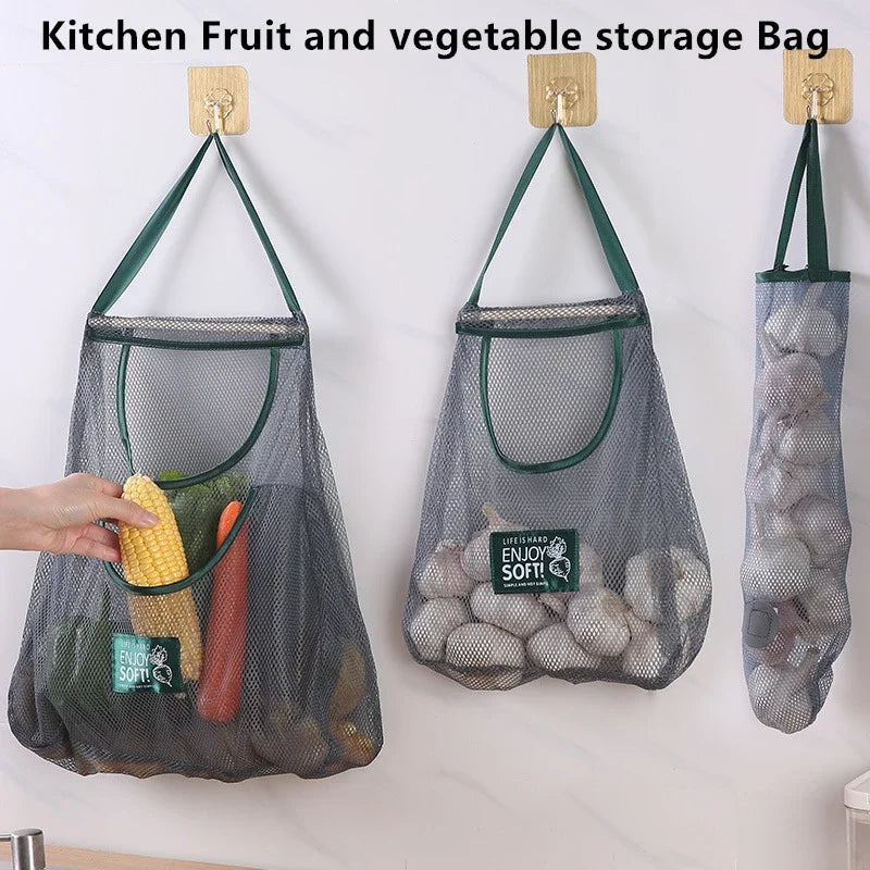 1PC Portable Hanging Mesh Storage Bag Multi-purpose Breathable Kitchen Fruit and Vegetable Hanging Bags