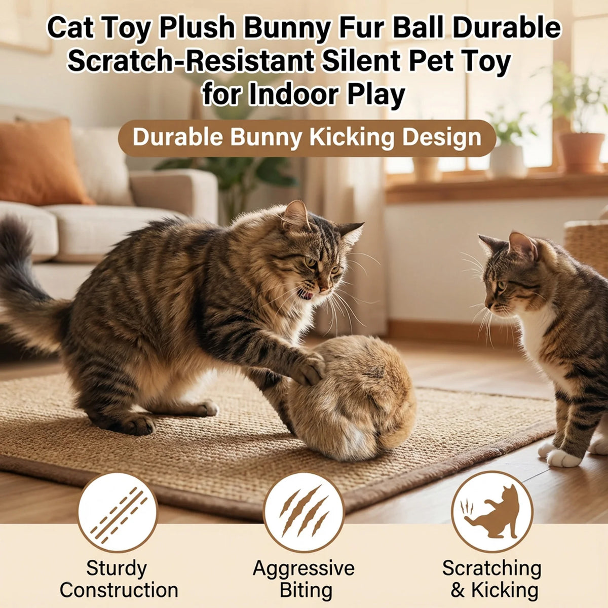 C 1/2/3/6Pcs 8cm Rabbit Fur Ball Cat Toy With