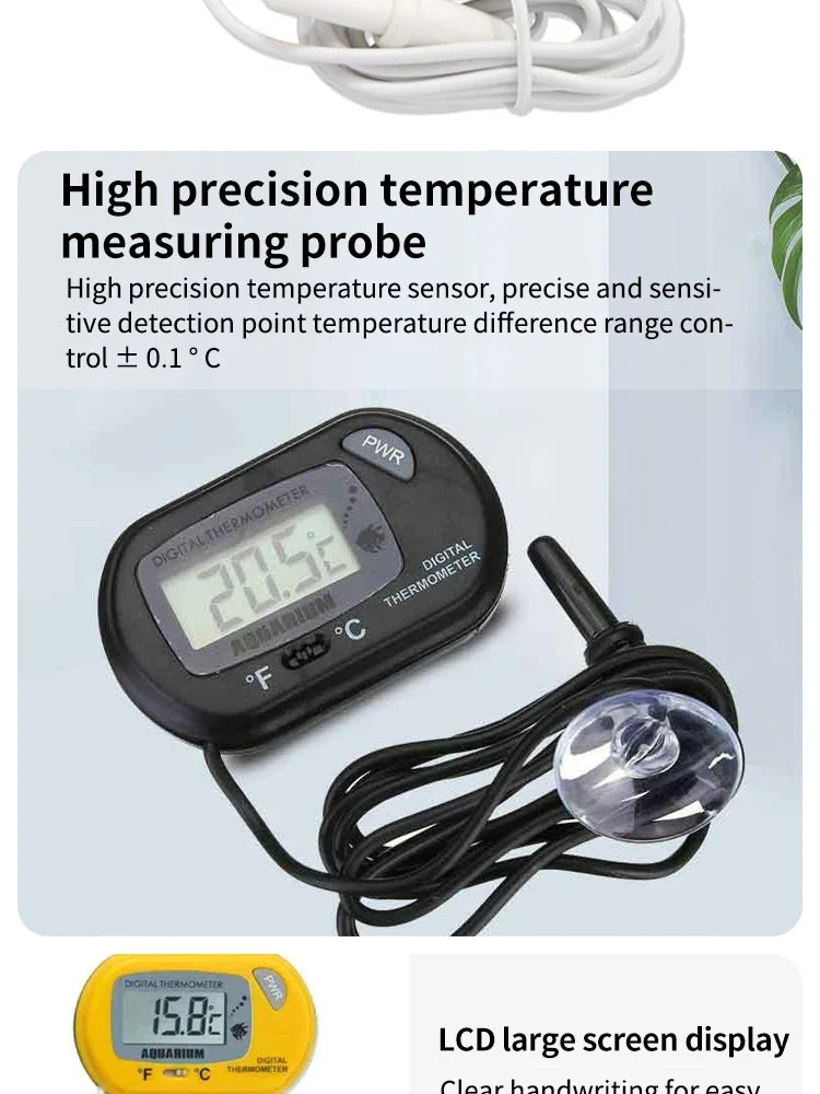 Digital Aquarium Thermometer with Probe Suction Cup Fish Tank Water Electronic Thermometer Measurement Degrees Celsius ℃