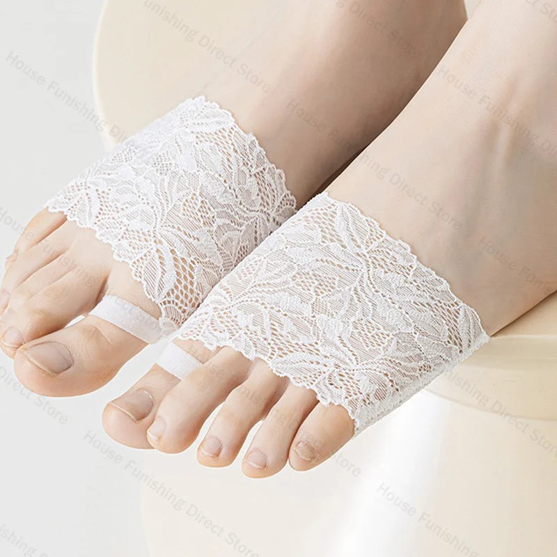 Summer Thin Lace Invisible Socks Split Toe Forefoot Socks for Women High Heel Slippers Shoes Breathable Lace Socks for Halloween