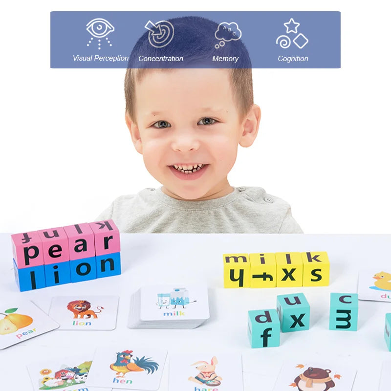 Letter Spelling Block Flash Cards Game English Words Early