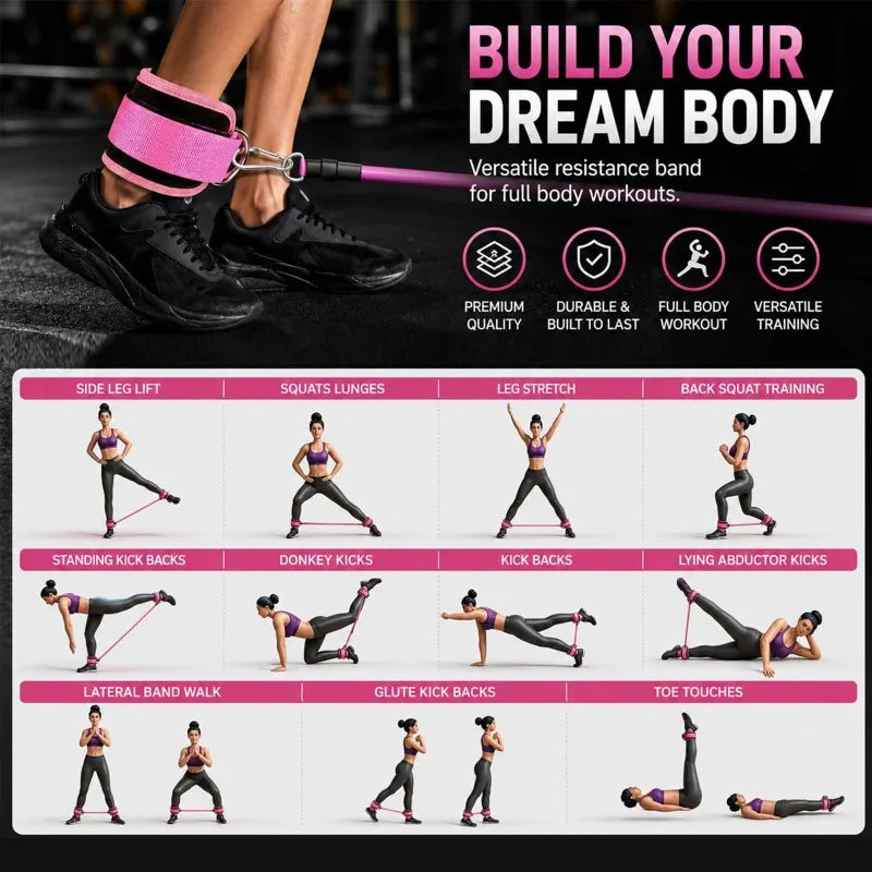 Ankle Resistance Bands with Secure Hold Slip-Proof Cuffs