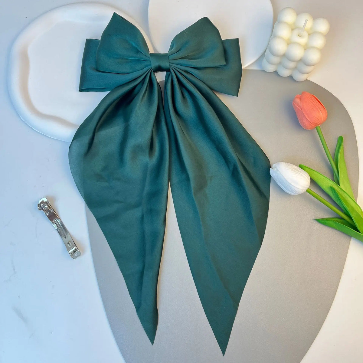 30 Solid Elegant Satin Bow Hairpin Women Girls Spring Hair Clips Headwear Ponytail Hairclips Barrettes Girls Hair Accessories
