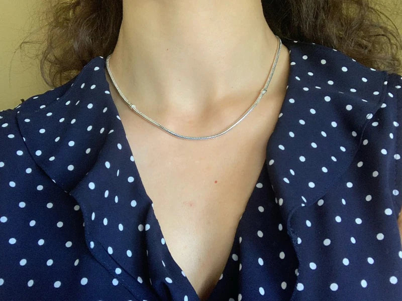 Heart Love 925 Sterlin Silver Snake Chain Necklace Secure Ball Clasp Beads Charms Chocker Necklace For Women Wedding DIY Jewelry