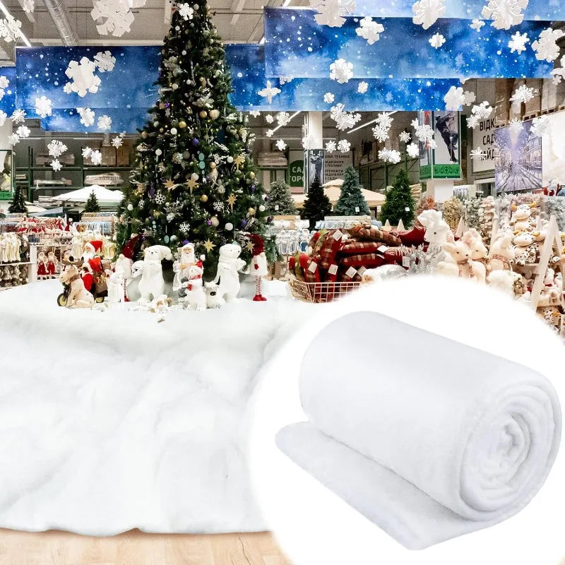Artificial Snow Carpet Christmas Snow Roll Xmas Tree Base Cover Village Holiday Winter Decor Fake Snows Blanket Soft Cotton Prop