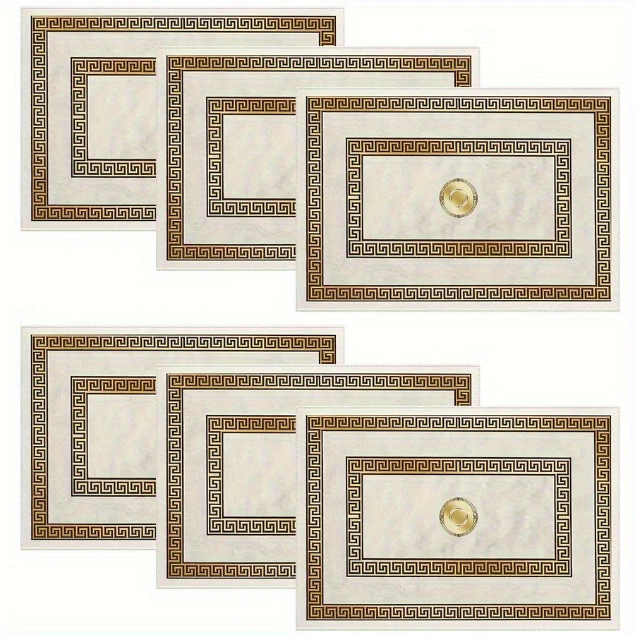 Gold Geometric Linen Placemats, Non-Slip