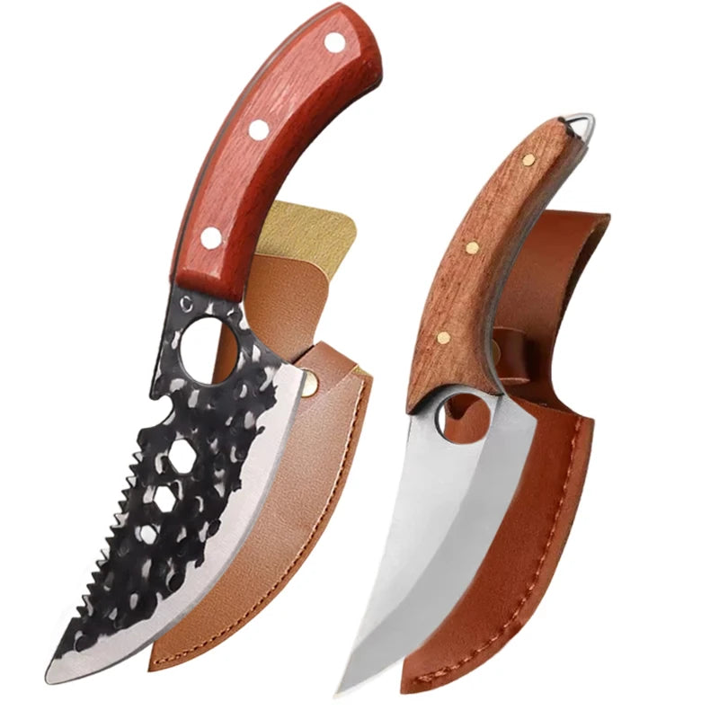 Meat Cleaver Boning Knife Wooden Handle Kitchen Knives Mongolian Meat Eating Knife Beef Lamb Knife Stainless Steel Butcher Knife