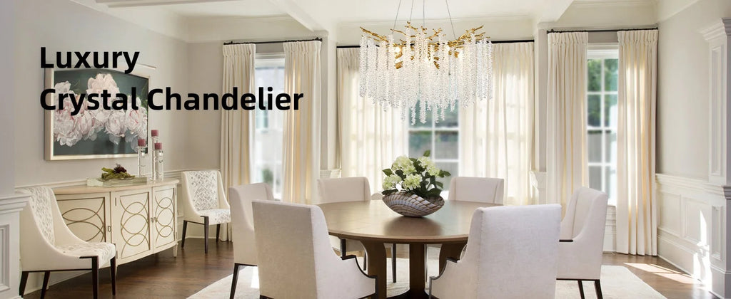 Artpad Luxury Round Crystal Chandelier Dining Room Bedroom Branch Crystal Hanging Pendant Chandelier for Kitchen Living Room