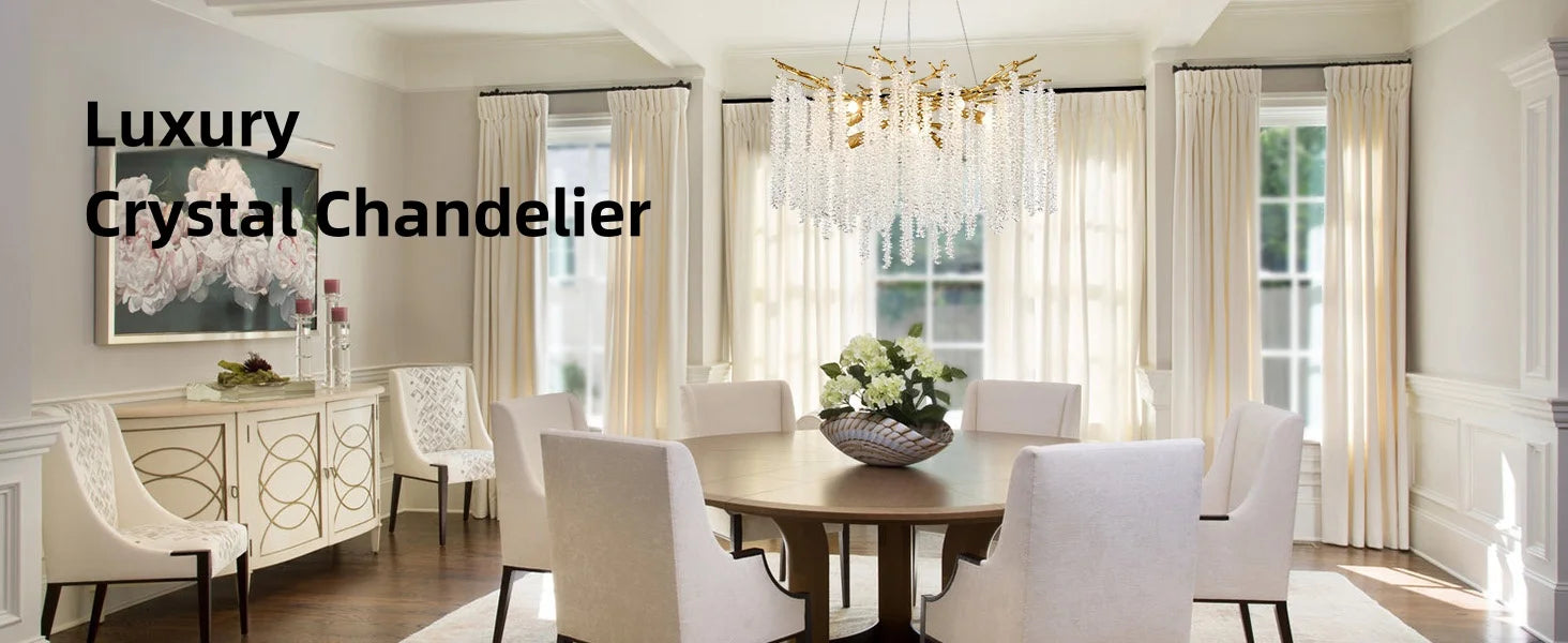 Artpad Luxury Round Crystal Chandelier Dining Room Bedroom Branch Crystal Hanging Pendant Chandelier for Kitchen Living Room