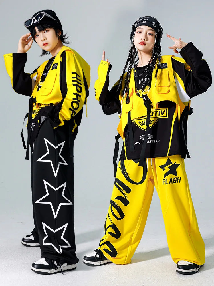 Boys K-pop Sweatshirt Fashion Vest Sweatpants Girls Hip Hop Joggers Pants Costumes Child Streetwear Kids Jazz Dance Clothes Sets