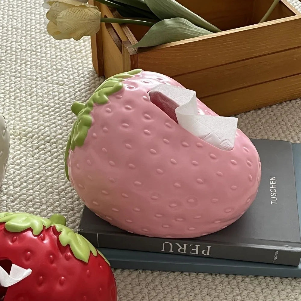 Creative Cute Strawberry Tissue Box Universal Napkins Box Plastics Paper Towel Case Bedside Table Large Capacity
