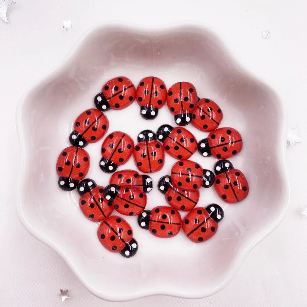 Resin 9mm*13mm Mini Cute Red Beetle Flatback Cabochon Rhinestone 60pcs DIY Scrapbook  Decor Home  Crystal Figurines Craft