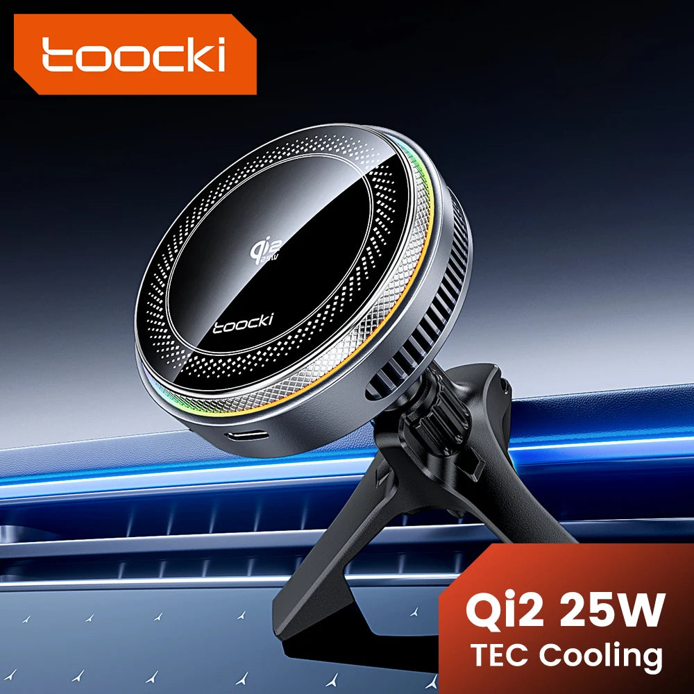 Toocki Qi2.2 25W Car Wireless Charger Phone Holder Stand TEC Cooling for iPhone 17 16 15 Pro Max Smasung S26 S25 Magsafe Charger