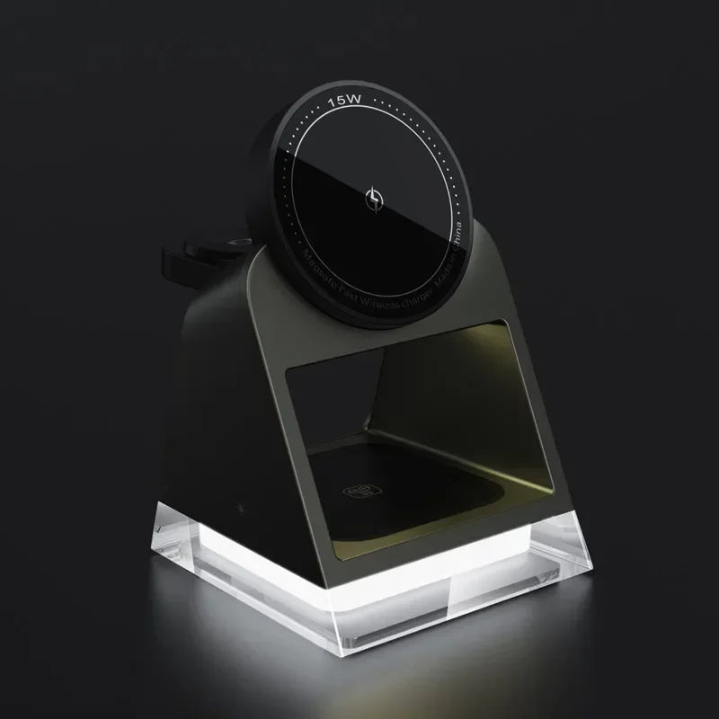 3 in 1 LED Light Magnetic Wireless Charger for iPhone 15 14 13 12 Pro Max iWatch 8 7 Airprods Pro Fast Wireless Charging Station