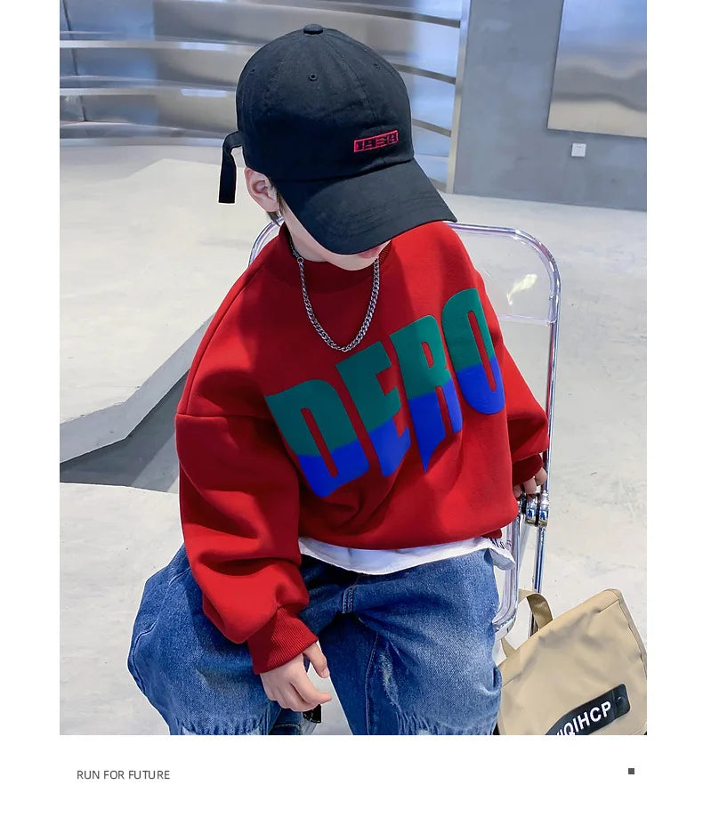 Winter Boys Warm Fleece Lined Half Turtleneck Alphabet Sweatshirt School Kids Track Pullover Coat Tops Child Work Jumper 3-16Yrs