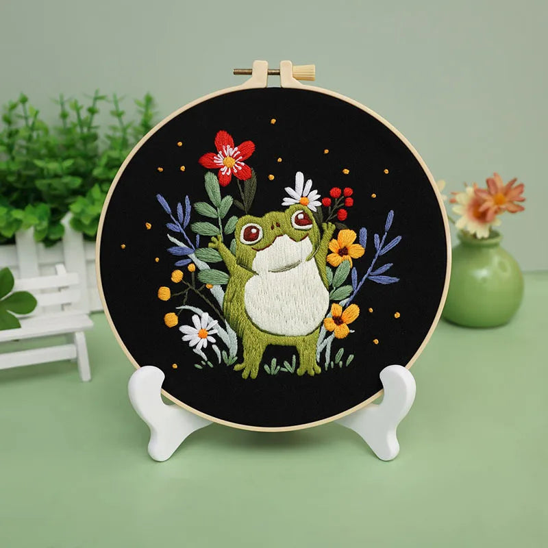 Bird Flower Chinese Wind Embroidery Kit with Instruction Needle Cloth with Pattern for DIY Craft Kit Home Decor