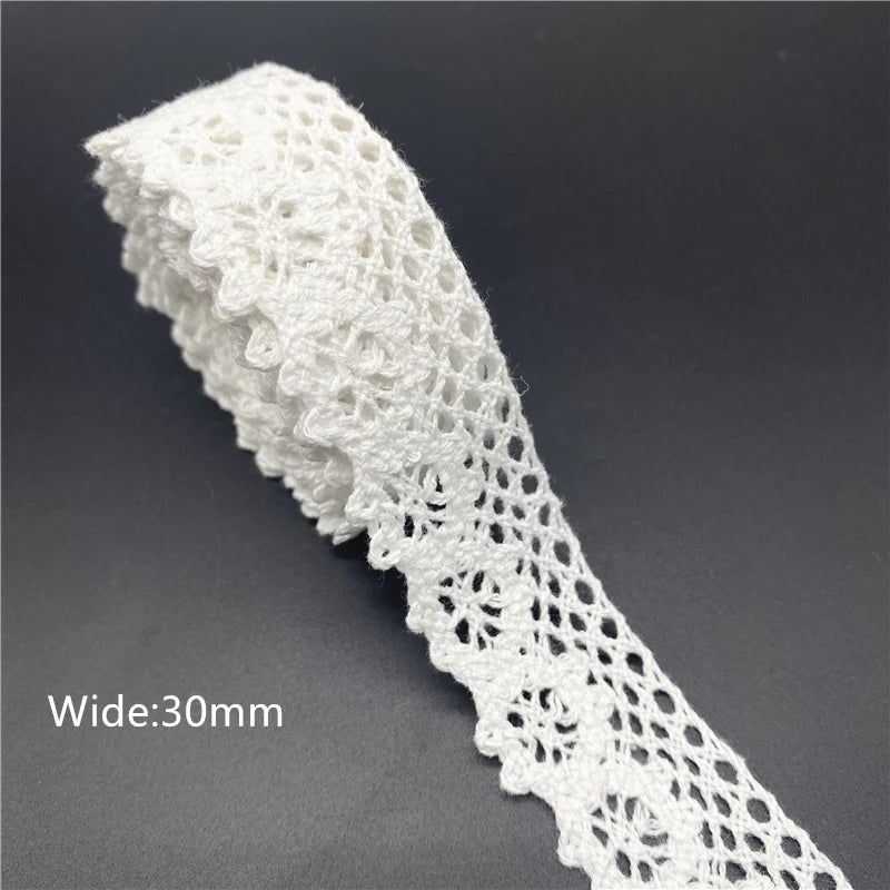 10mm-50mm 2yards White 100%Cotton Lace Ribbon For Apparel Sewing Fabric Trim Cotton Crocheted Lace Ribbon Handmade Accessories