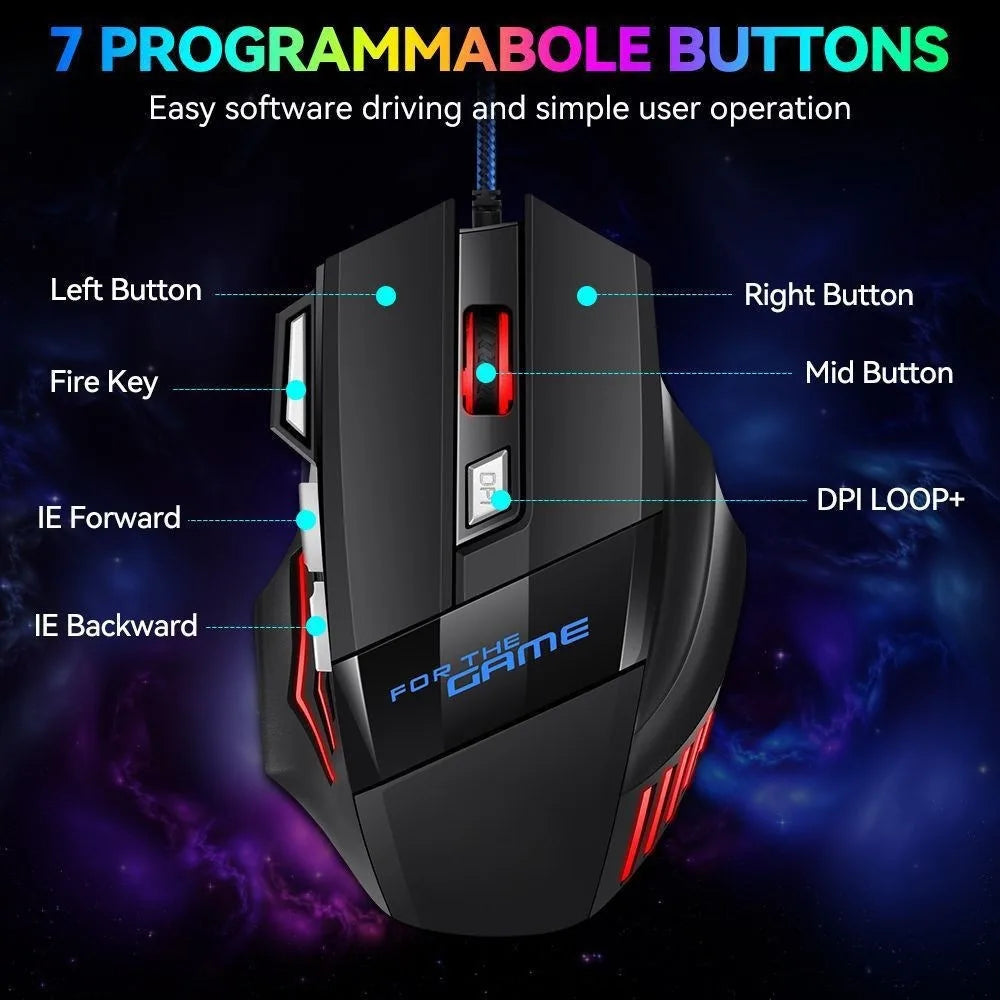 Hyperspeed USB Gaming Mouse RGB Backlit Ergonomic Gaming Mice 7D