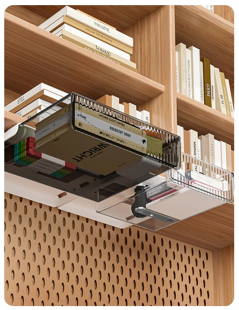Under Table Hidden Drawer Storage Box with SelfAdhesive Mount Large Capacity Office Desk Organizer for Supplies Files Stationery