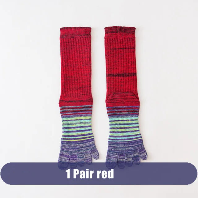1/6 Pairs Man Toe Socks Long Plus Large Size Cotton Colorful Striped Compression Sport Fitness Happy 5 Finger Calf Socks EU40-46