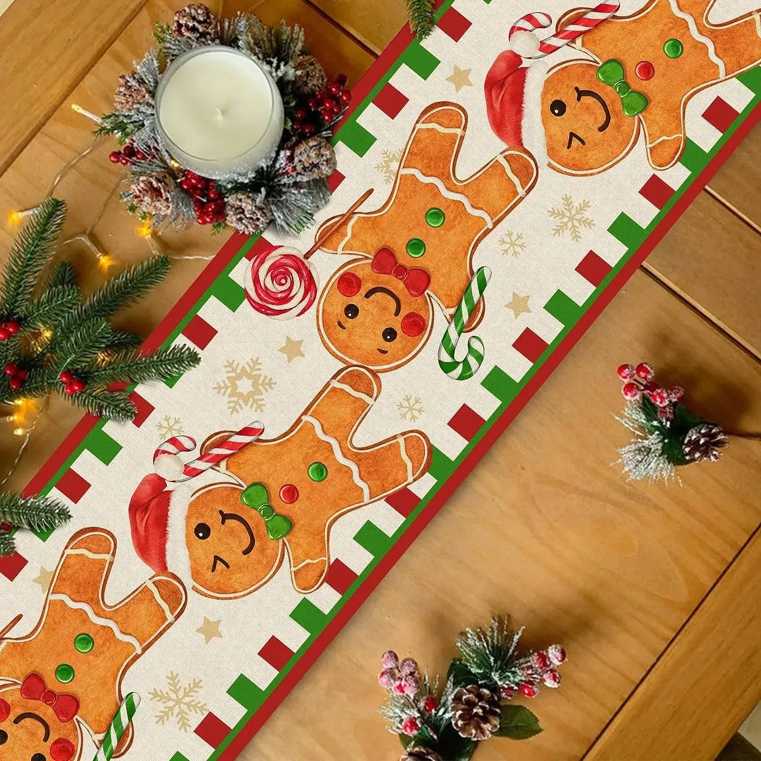 Christmas Gingerbread Man Linen Table Runners Kitchen Table Decor Xmas Santa Snowflake Dining Table Runners Christmas Decoration