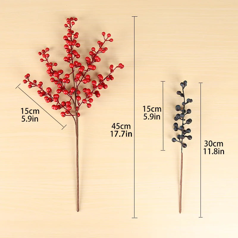 Christmas Red Berry PE Artificial Flower 1PC Fake Berries Christmas Wreath Handmade Accessories Home New Year Decorations