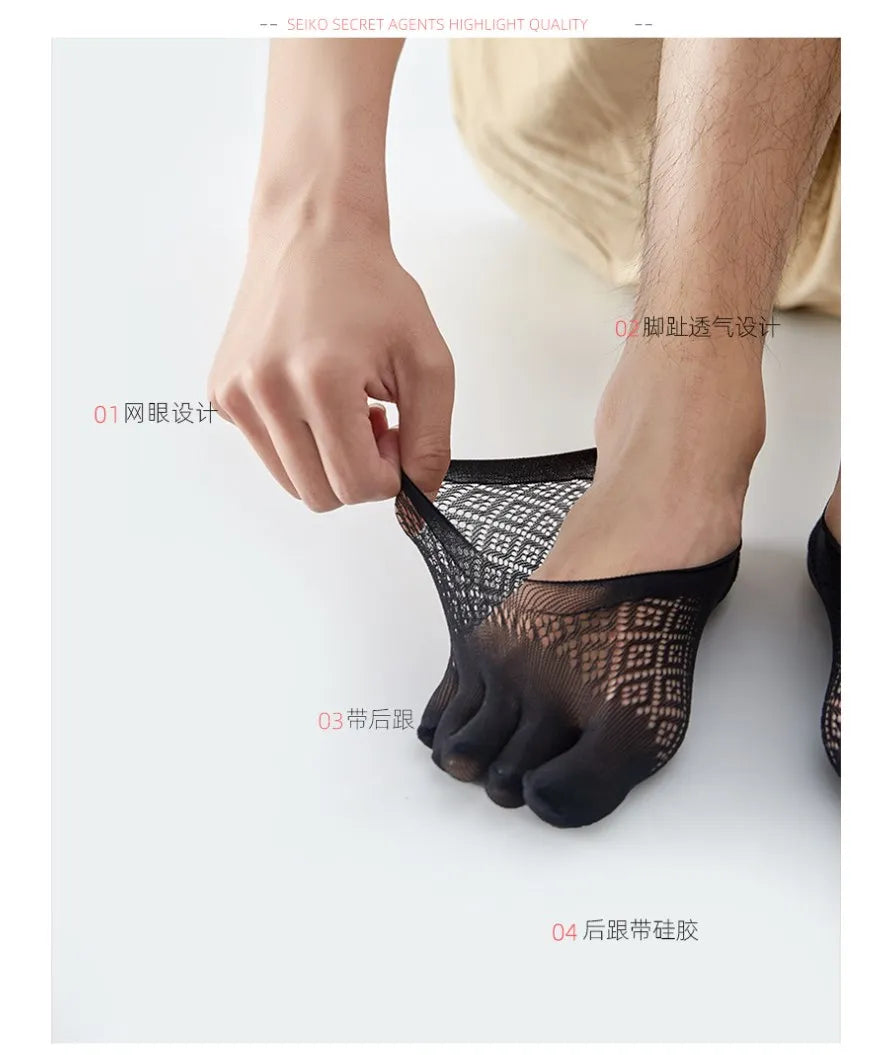 5Pairs Men's Socks Mesh Invisible Breathable Sweat-absorbing Short Sock Non slip New Five Toe Socks High Quality