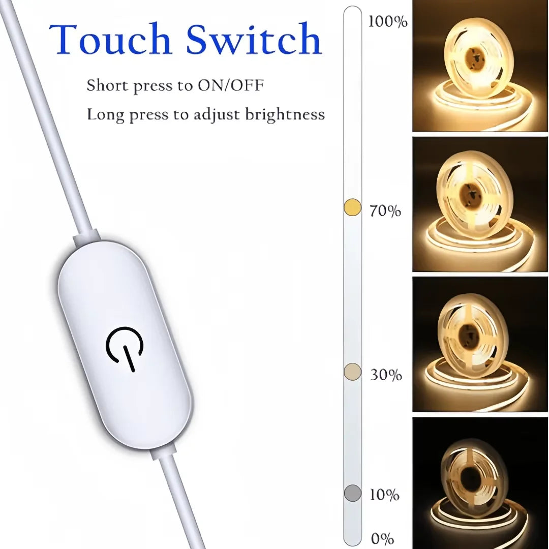 1M-5M USB LED Strip Light 5V 320LEDs/M COB Touch