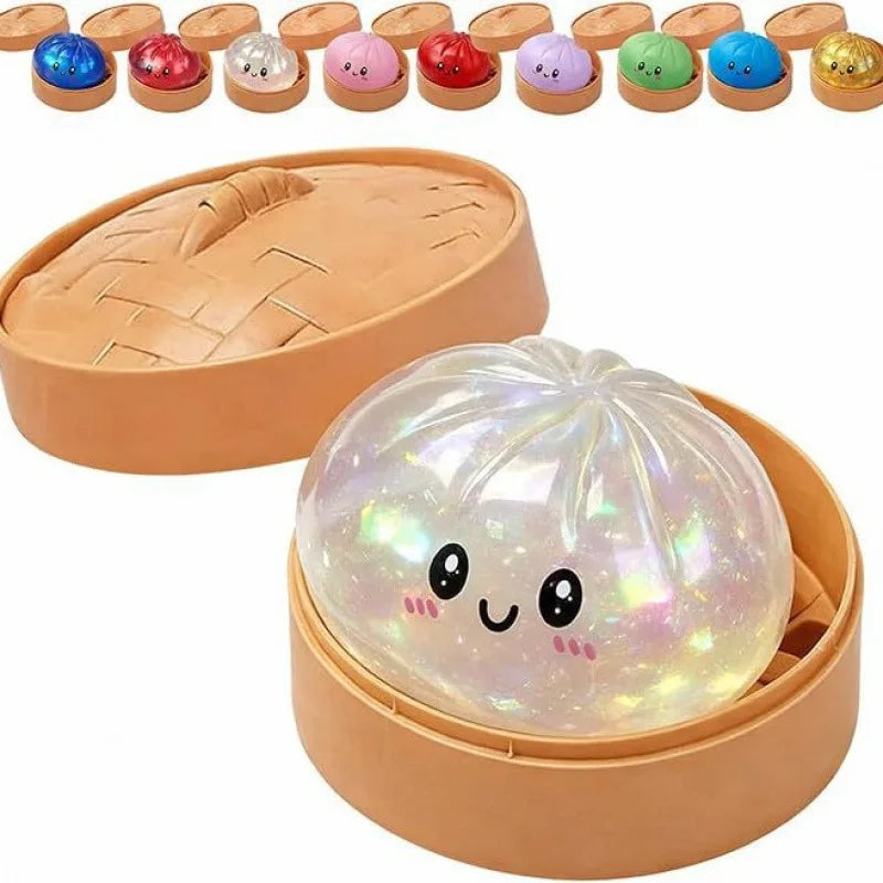 Simulation Food Dumpling Squishy Squeeze Ball Colorful Sensory Fidget Toy with Steamer for Stress Relief Home Desktop Decor Gift