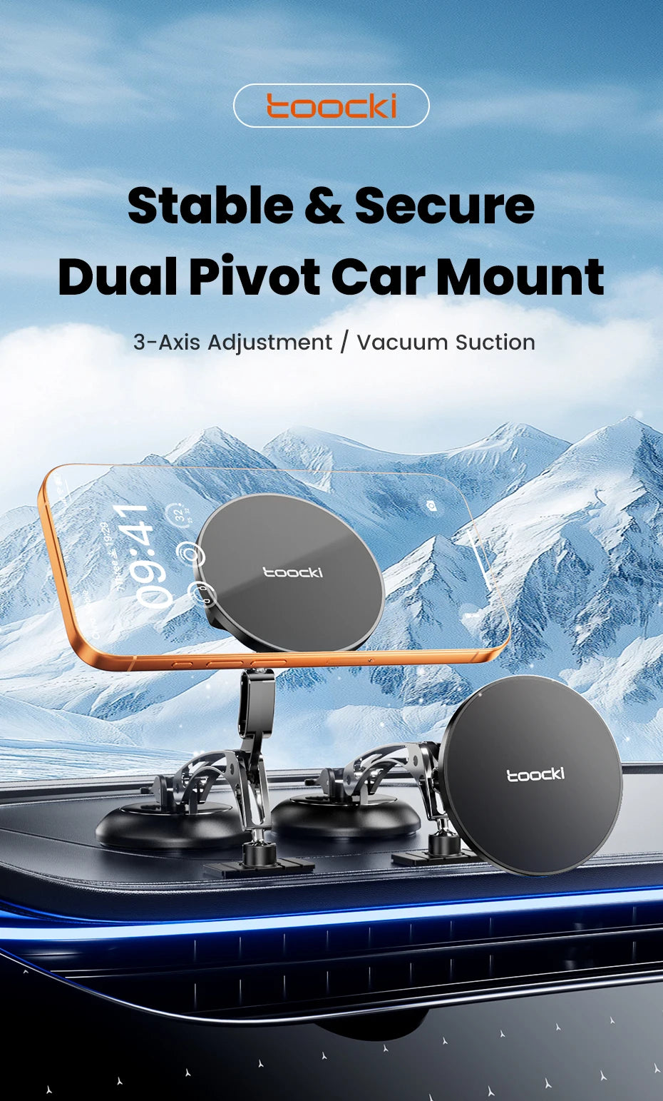 Toocki Magnetic Car Phone Holder 15W Wireless Charger Dual Pivot Mount Car Phone Stand for iPhone 17 16 15 Pro Max for Magsafe