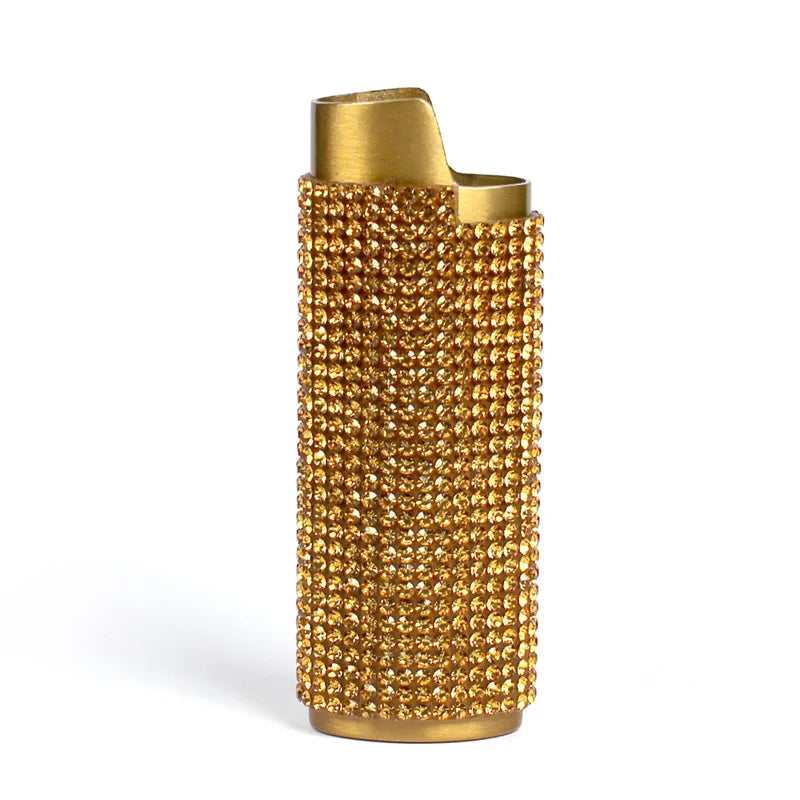 Fashion Bling Rhinestone Crystal Lighter Case Cover Sleeve Metal Shiny Lighter Holder for Bic Full Standard Size Lighter Type J6