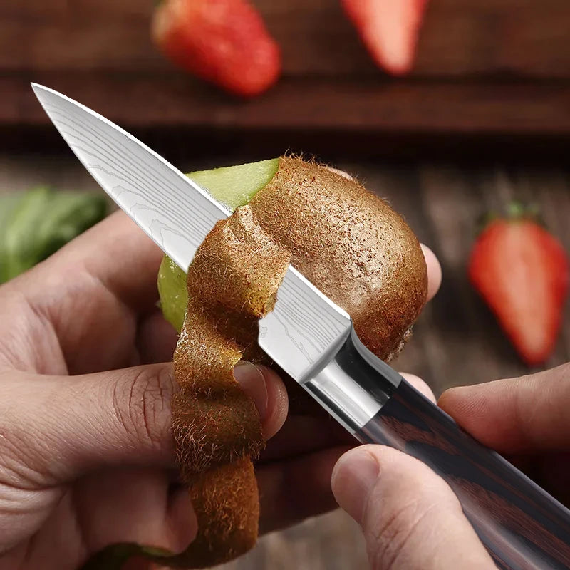 WXCOO Japanese Knife Set with Knife Bag Kitchen Knives Damascus Laser Fish Fillet Meat Cleaver Fruit Peeler Santoku Cutter