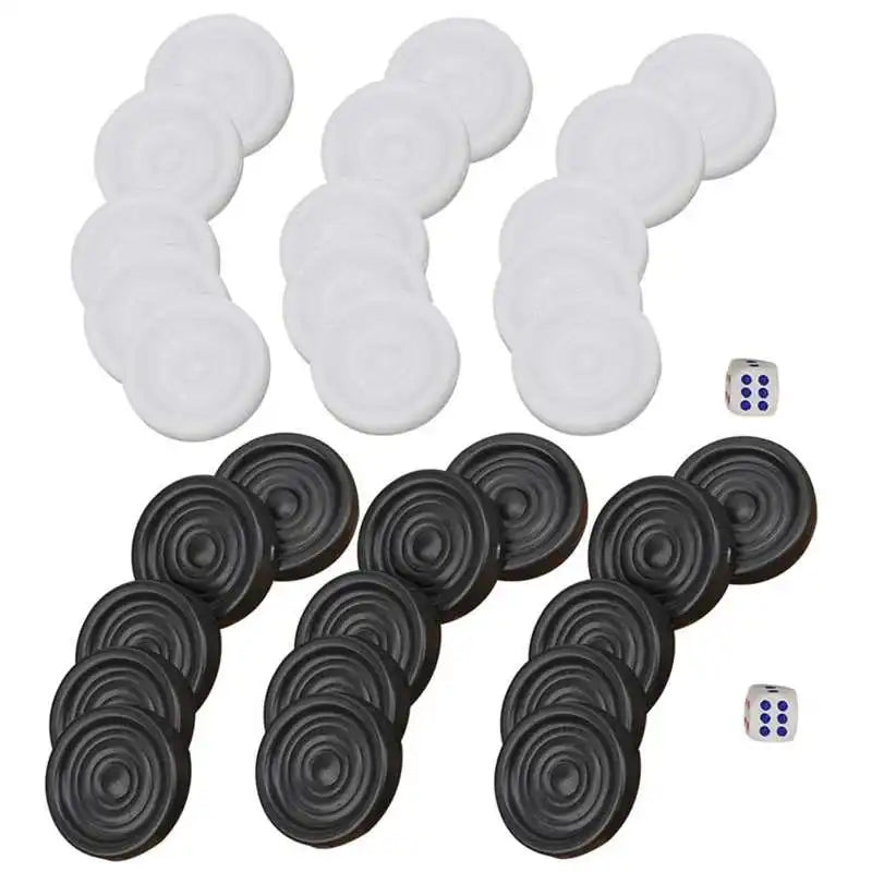 30pcs/Set Plastic Black White Checkers Backgammon Chess Pieces with 2 Dice Home Party Table Board Game for Adults Kids Toys