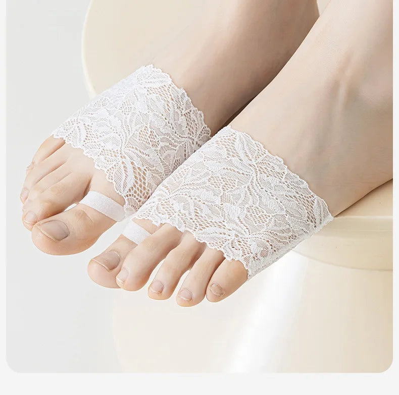 Summer Thin Lace Invisible Socks Split Toe Forefoot Socks for Women High Heel Slippers Shoes Breathable Lace Socks for Halloween